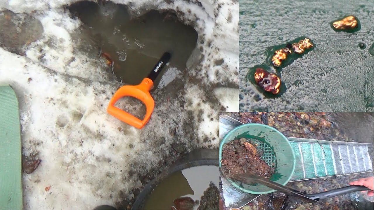 Мою золото минишлюзом в промоине ручья! Вот и крупное пошло!!!