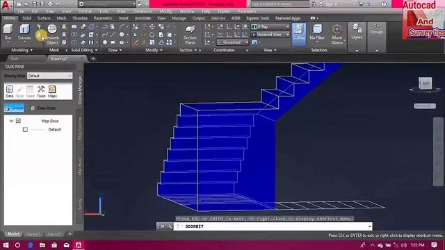 How to make 3d L shape stair with handrail in AutoCAD 3d смотреть онлайн