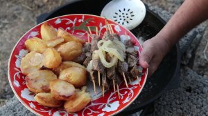 Шашлык в казане__Shish kebab in a cauldron