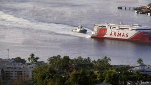 October 4, 2021 : Incat Catamaran Ferry  VOLCAN DE TAIDIA was seen entering Papeete Tahiti port-