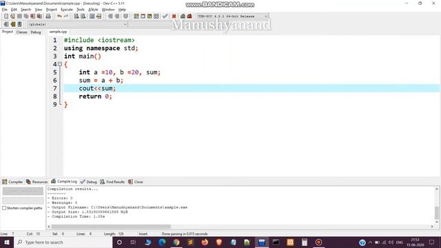 PROGRAM FOR SUM OF TWO NUMBERS