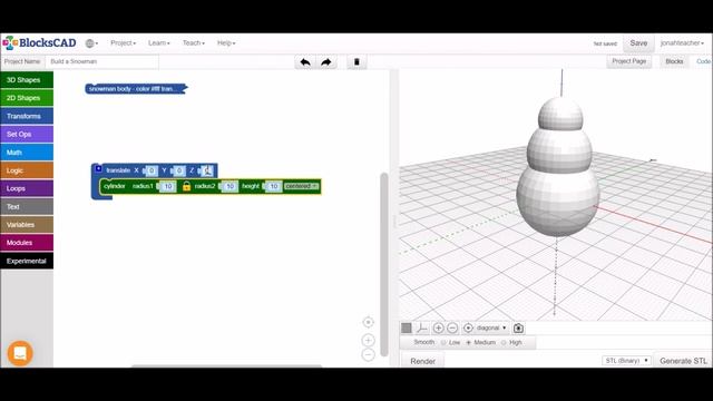 BlocksCAD Snowman Build
