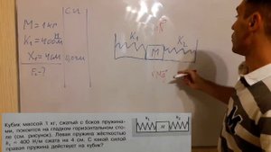 Кубик массой 1 кг, сжатый с боков пружинами, покоится на гладком горизонтальном