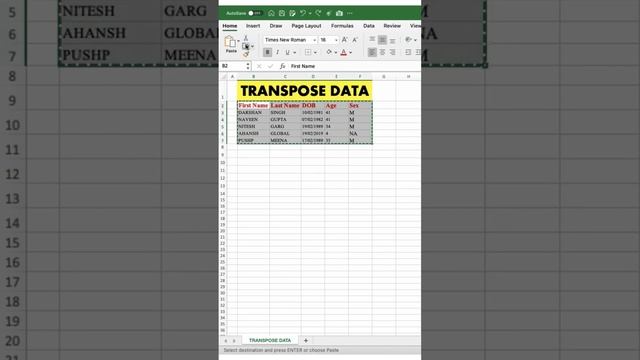 Change Column data into Rows (Transpose Data)