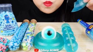 ASMR BLUE DESSERTS NERDS ROPE, TUBE POPSICLE, GUMMY EYEBALL, POP, ICE CRACKING CRUNCHY EATING SOUND