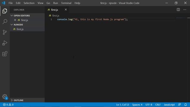 Node.js Tutorial #3 | First program in Node.js | Terminal window | Running the code