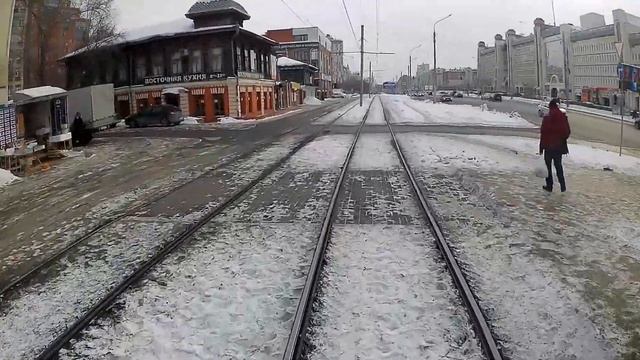 Омский трамвай. 8 маршрут. ПО Полет - Котельникова за 15 минут. Зима 2022 - 2023. смотреть онлайн