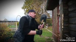 Славяно горицкая борьба.Тренировка.Отработка ударов с сапёрной лопаткой (на слабой заточке).