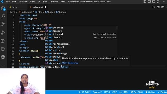 JavaScript Tutorial: Time Delay Function | Javascript in Tamil | Entri Elevate Tamil
