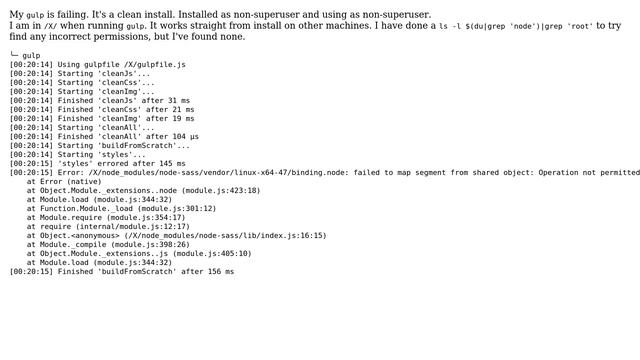 Unix & Linux: SASS (gulp) failing смотреть онлайн
