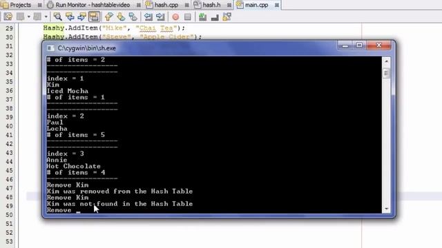 How to Create A Hash Table Project in C++ (Part 18) Remove Item Function , Testing