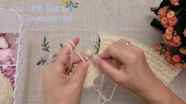 Шарф спицами простым узором. Урок вязания. Школа вязания для начинающих вязать.