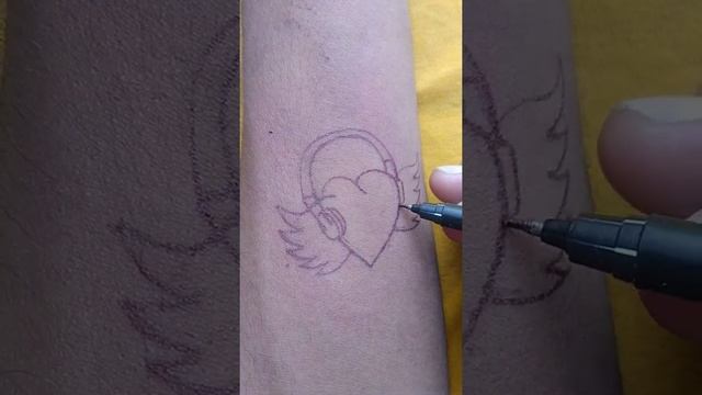 how to draw flying heart touching tattoo / Simple tattoo on hand #Shorts