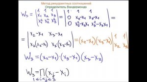 Определитель Вандермонда.  Метод рекуррентных соотношений