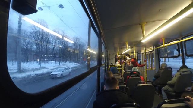 Трамвай "5107 по 55 от Светлановской пл. до пл. Мужества" в СПб 14-*: ЛВС-86К 5107 по №55 (24.01.24 смотреть онлайн