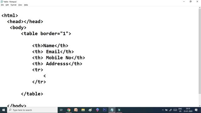 Table in HTML | table, tr, td | HTML Tutorial | 2020