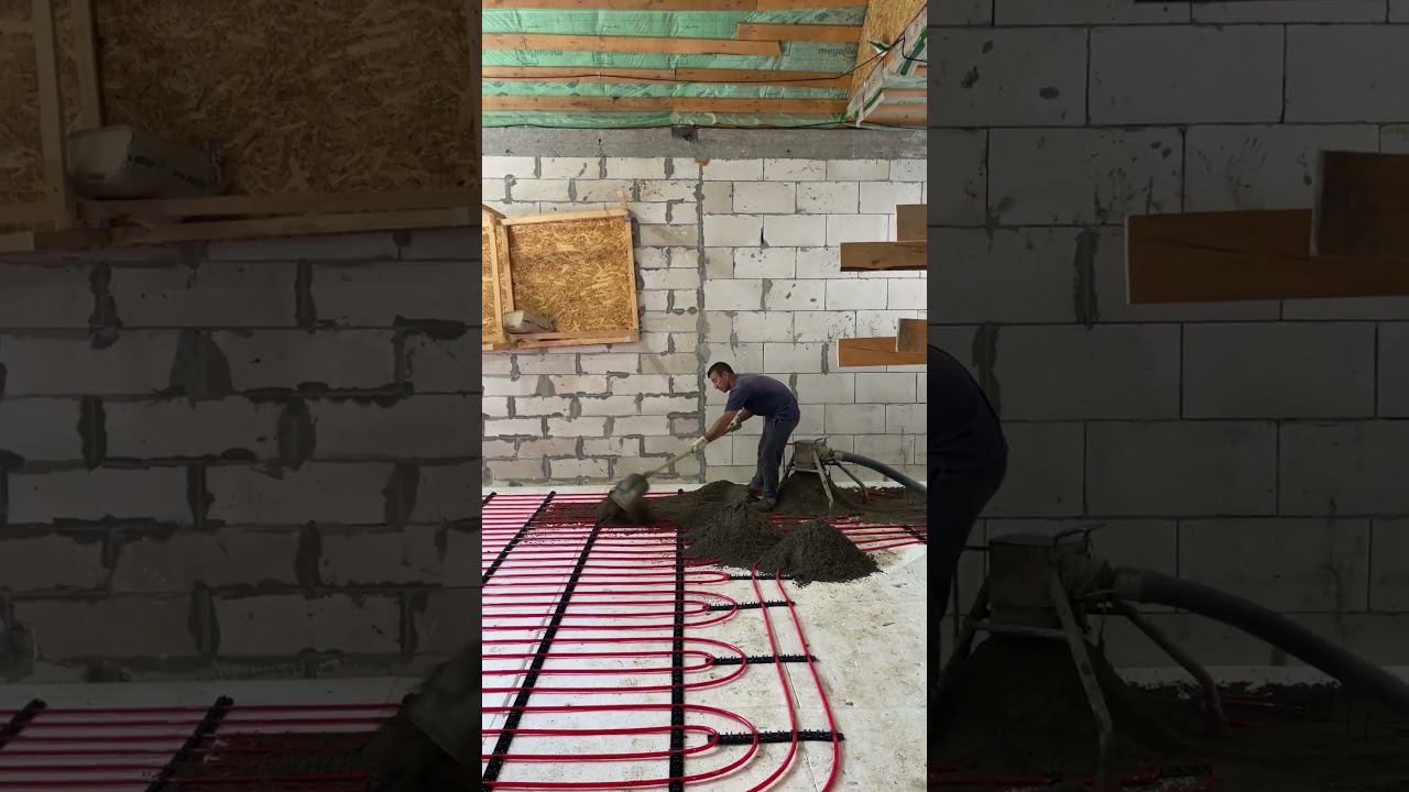 Устройство полусухой стяжки на объекте - строительство коттеджа #z406 смотреть онлайн