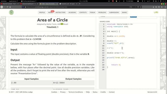 URI online judge 1002 solution (Bangla) | Area of a Circle | URI Beginner series