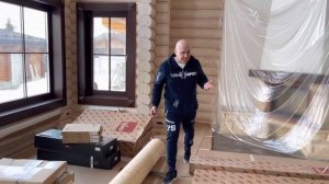 Отделочные работы в доме из оцилиндрованного бревна. 1-й этаж.