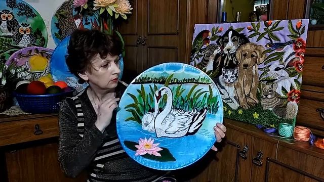 Ручная вышивка гладью + лентами - ГУСИ ЛЕБЕДИ - обзор готовой вышивки. Hand Embroidery