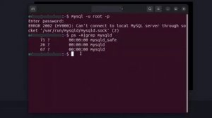 ERROR 2002 (HY000): Can't connect to local MySQL server through socket '/run/mysqld/mysqld.sock' (2