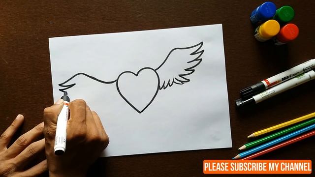 How to draw a HEART WITH WINGS for beginners смотреть онлайн