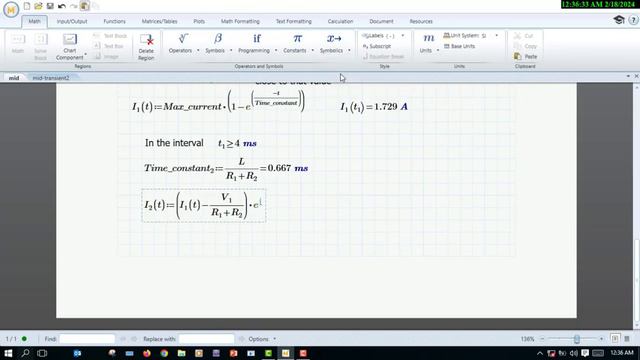 Mid-transient analysis of -RL-circuit-Mathcad-Multisim part 1