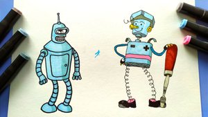 Рисунок-сравнение Бендера и Самоделкина.