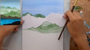 Рисуем горы с помощью рваной бумаги. Горы акрилом (гуашью) очень просто