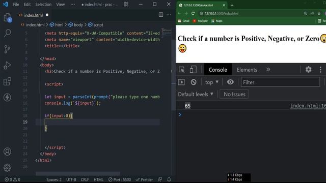 Check if a number is Positive, Negative, or Zero || JS Program for Beginners in 2022
