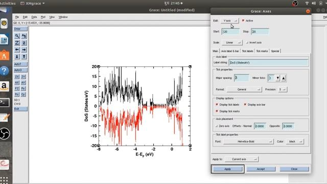 How to plot Density of State (DoS) in Quantum-Espresso using xmgrace