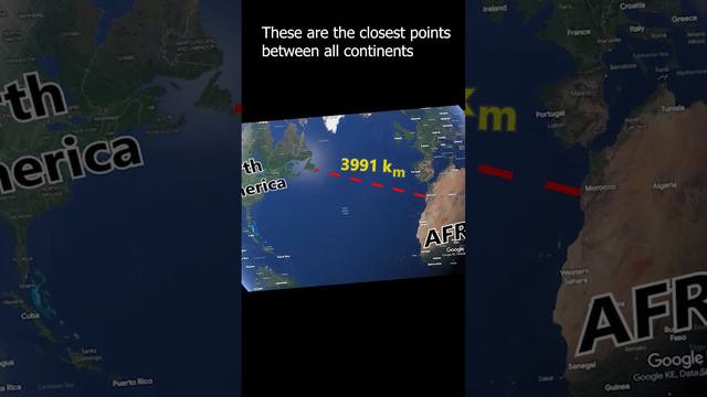 These are the closest points between all the continents? North America to Asia etc