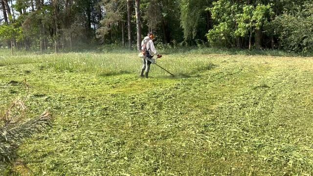Stihl FS 460 C-EM cutting down thick grass (Husqvarna 3mm line) / Штиль ФС 460 С-ЕМ на густой траве смотреть онлайн