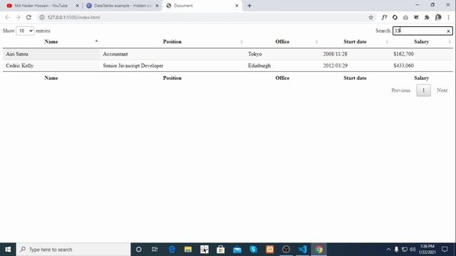 3: Datatable plugin using jQuery | Table column hide & Searchable false  || Bangla tutorial 2021