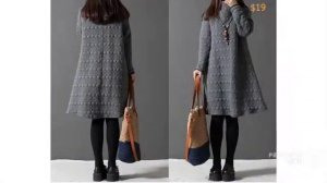 Одежда с AliExpress. Теплое платье осень зима Свободное платье с длинными рукавами до колен.