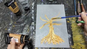 Рисуем Древо Жизни. Золотистые акриловые краски. МК с объяснением