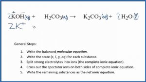 How to Write the Net Ionic Equation for KOH + H2CO3 = K2CO3 + H2O