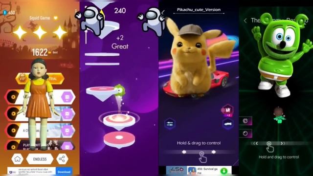 Tileshop-Squid game | Beat jumper-Among us | Beat racing-Pikachu | Smashcolors-Gummy bear смотреть онлайн
