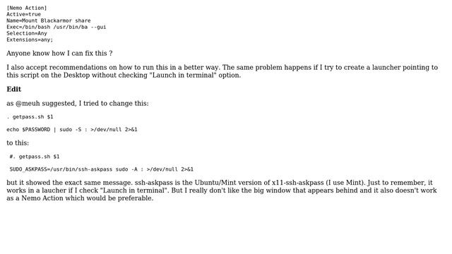 Unix & Linux: Nemo action error: sudo: no tty present and no askpass program specified смотреть онлайн