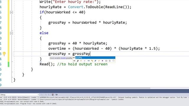 Calculate Gross Pay | if condition |  Assignment 4 C Sharp Programming