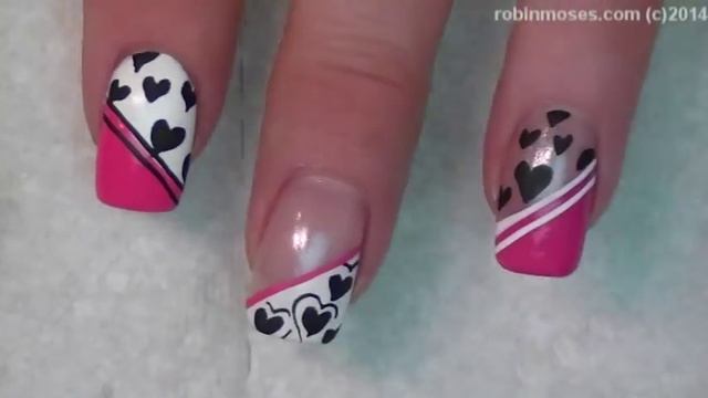 Best Valentine Nails | Pink Black & White Hearts mixed Nail Art Designs смотреть онлайн