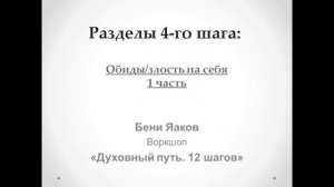 130. Бени Яаков. "Духовный путь 12 шагов". Разделы Четвёртого Шага: Обиды/злость на себя - 1 часть