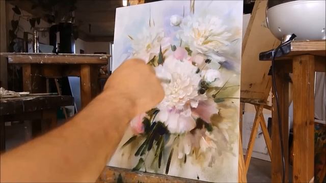 Белые пионы маслом. Андрей Самарин.