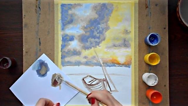 Как нарисовать красивый закат. Урок рисования. Как нарисовать небо.