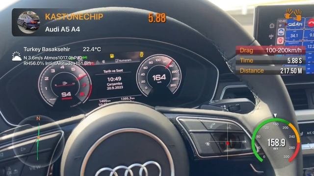 AUDI A5 COUPE 45 TFSI (2023) 100-200 Km/h ACCELERATION PGEAR-GPS - 12,48sn