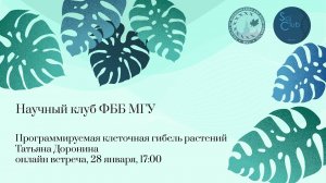 Научный клуб ФББ. Программируемая клеточная гибель растений. Татьяна Доронина.