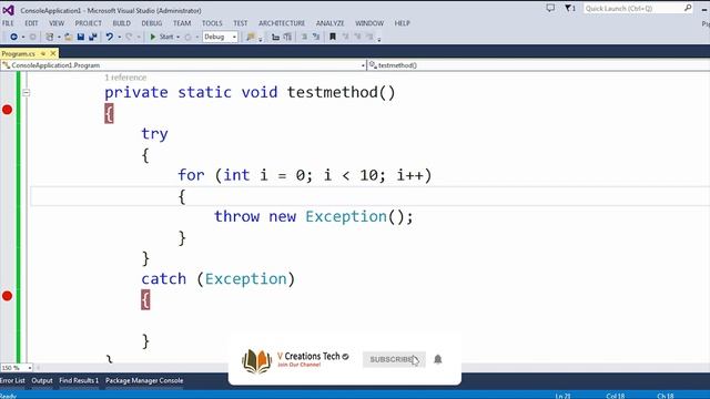 Where should we use try catch block inside or outside the loop in C#