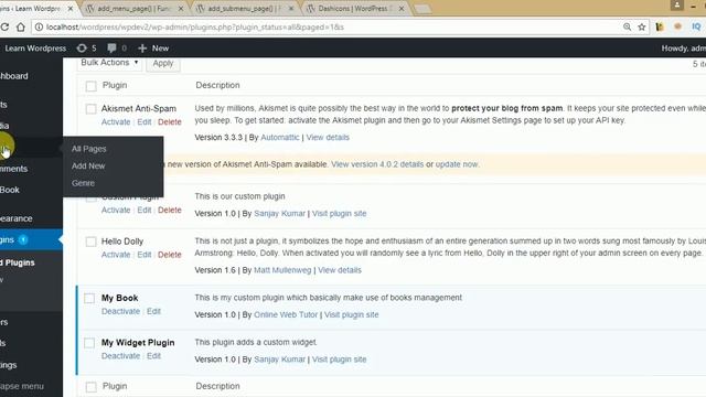 Wordpress Plugin Development tutorial from scratch (Part 27) "My Book" Plugin Menus/Submenus #4