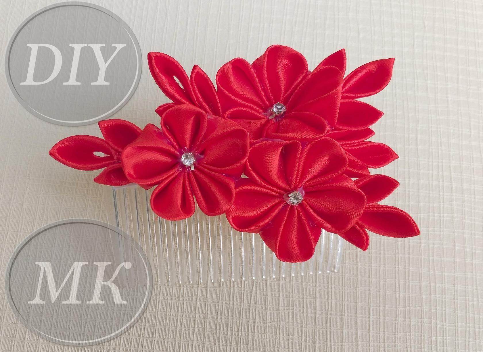 Гребень канзаши, мастер класс |  DIY Kanzashi Hair Comb