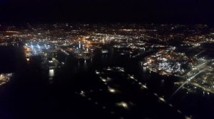 Venice night view from the plane. Marco Polo Airport. Italy